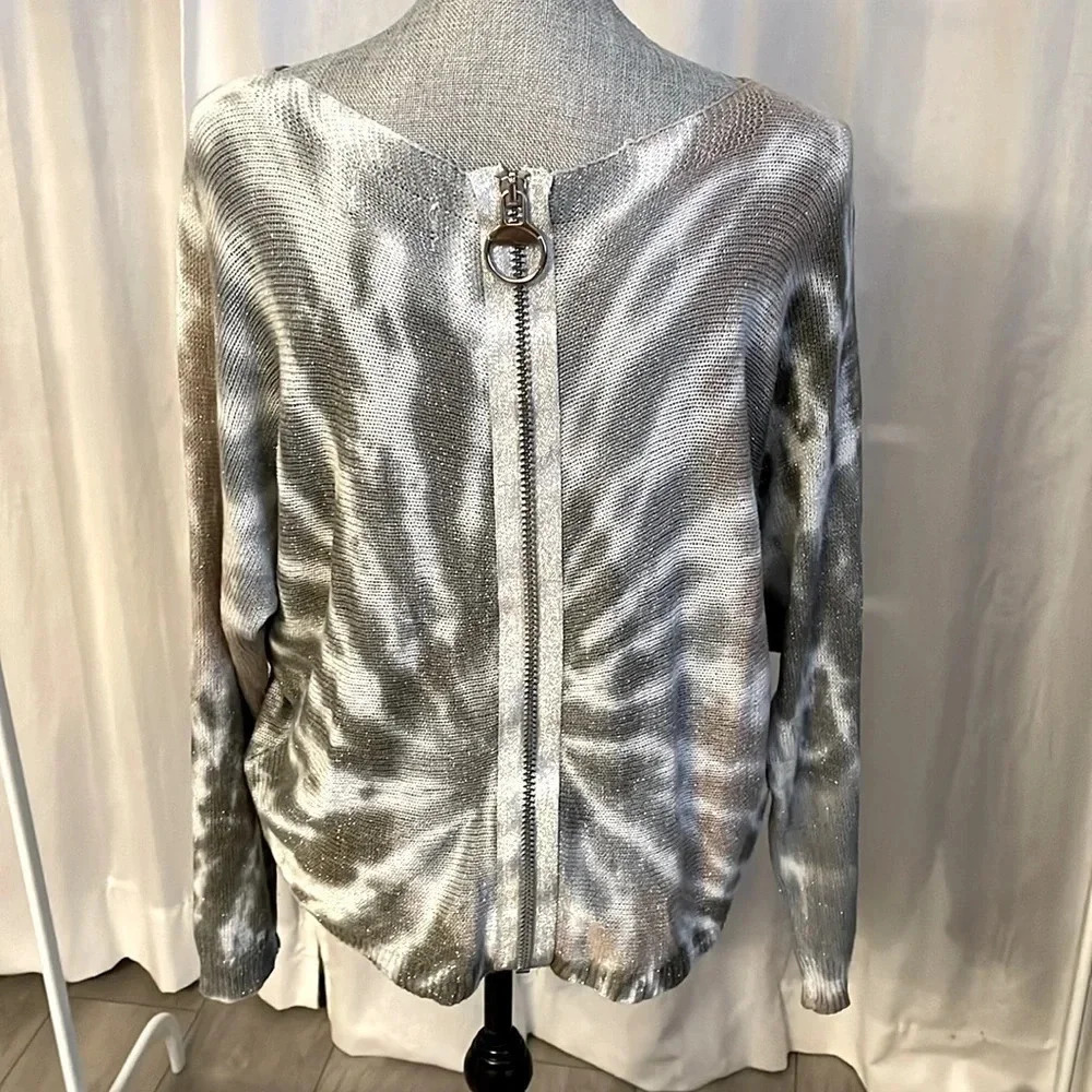 ELISSIA ITALY Tie Dye Lightweight Sweater Zipper Detail, Size L - Picture 2 of 7